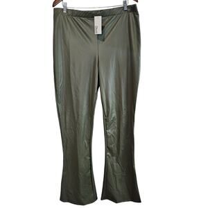 Ofenti Olive Green Bell Bottom Leggings Womens 2X Faux Leather Glam Festival